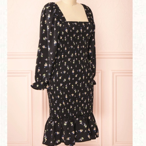 Midi Ruched Dress with Floral Pattern - Picture 2 of 4